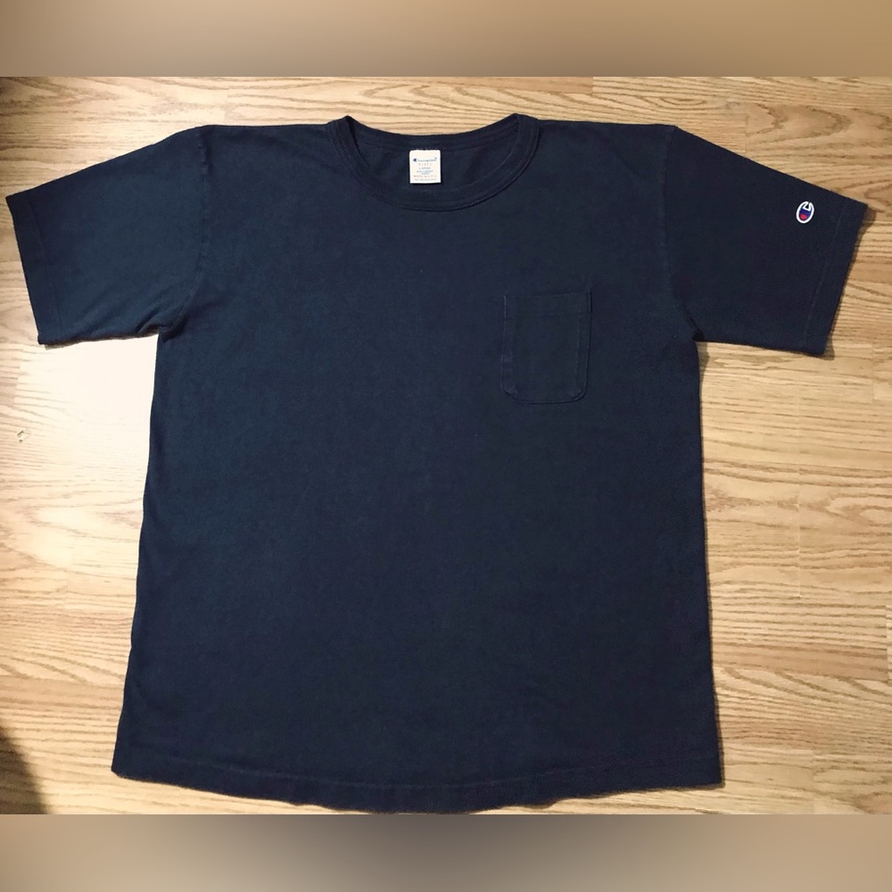 ORIGINAL Champion T1011 Black Pocket T-Shirt USA Made 100% Heavy Cotton Jersey L
